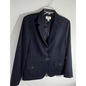 Talbots Wool Blend Blazer Jacket Sz 14 Black 2 Button Close Double Front Pockets